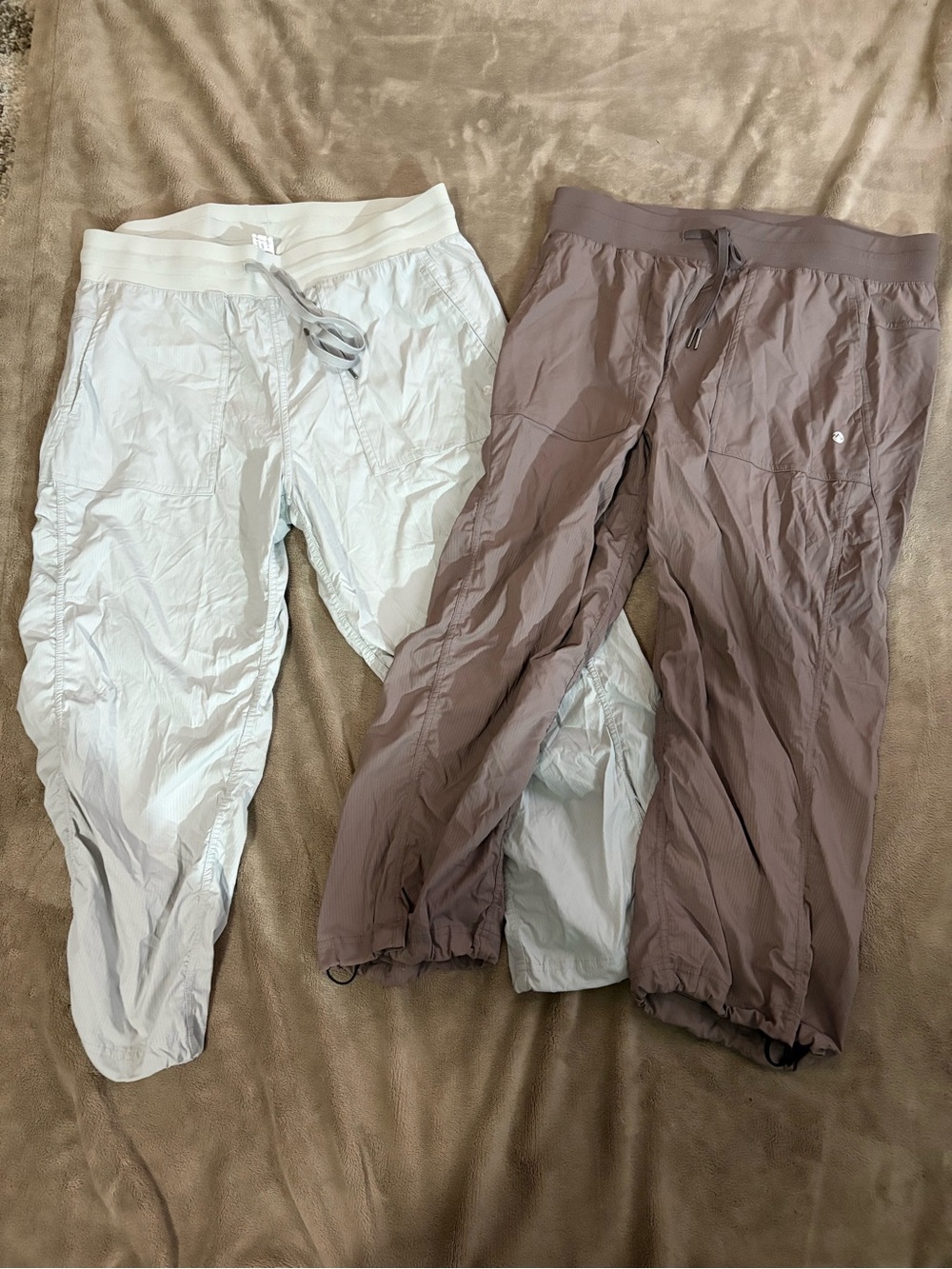 Beige and Brown Women's Drawstring Jogger Pants Set